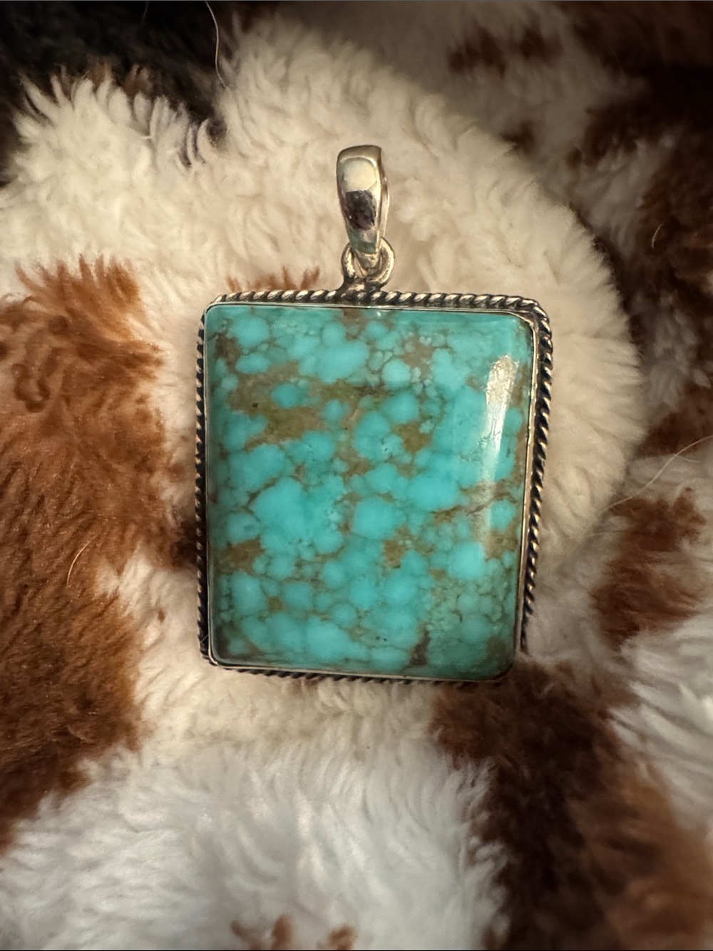 Turquoise Square Pendant Necklace in Blue with Silver Setting
